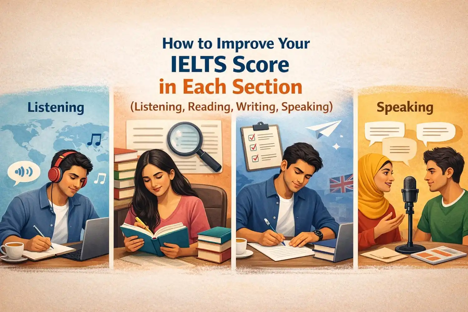 How to Improve Your IELTS Score in Each Section (Listening, Reading, Writing, Speaking)